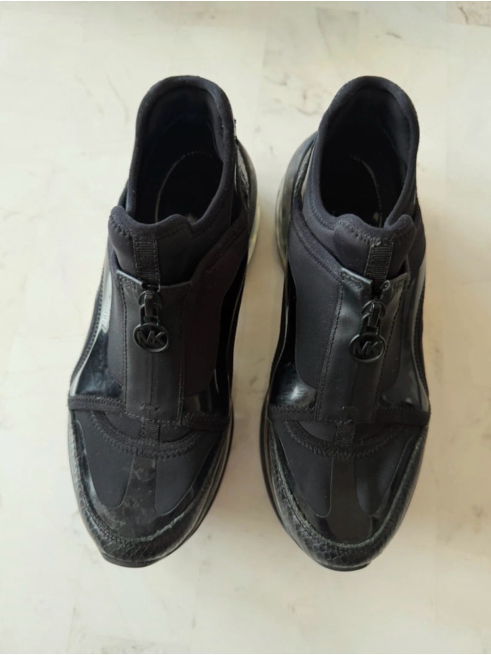 Michael Kors Black Slip-On Sneakers with MK Zip Accent